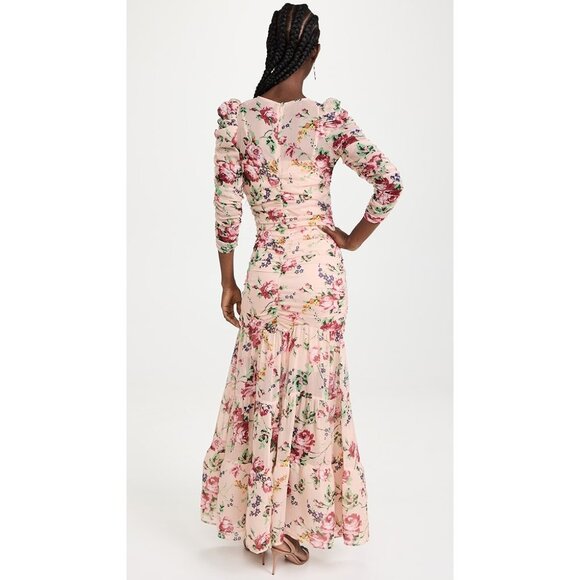 NWT $486 STUNNING byTIMO RUCHED CHIFFON MAXI DRESS IN FLORA PINK US SIZE 6 - Picture 5 of 8